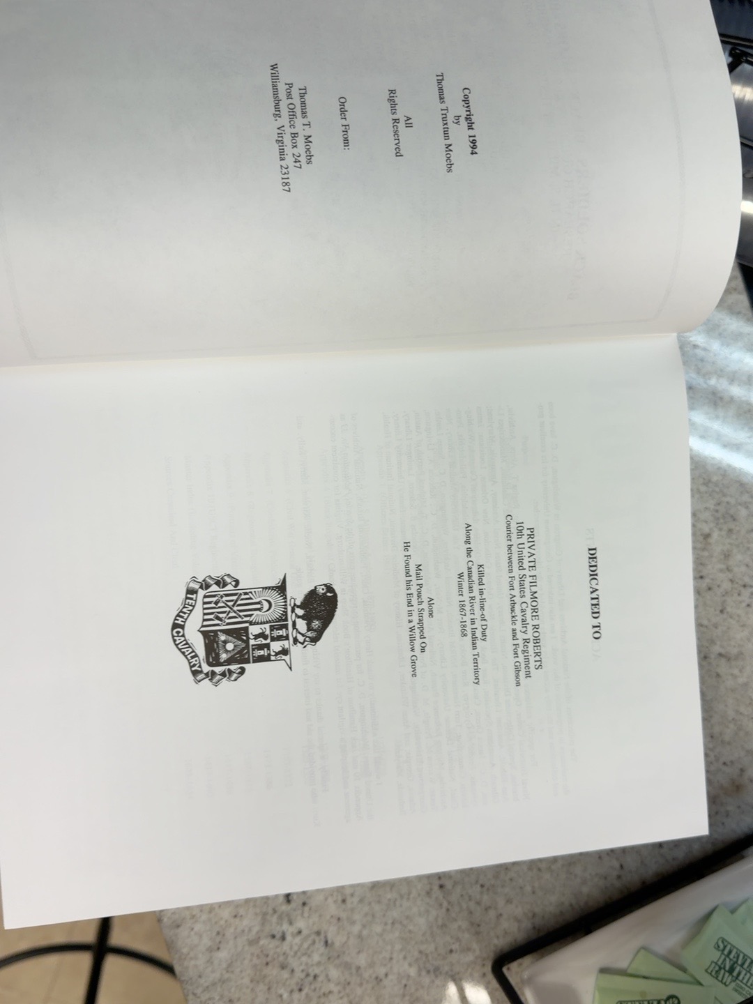 Copyright and dedication pages of the actual copy