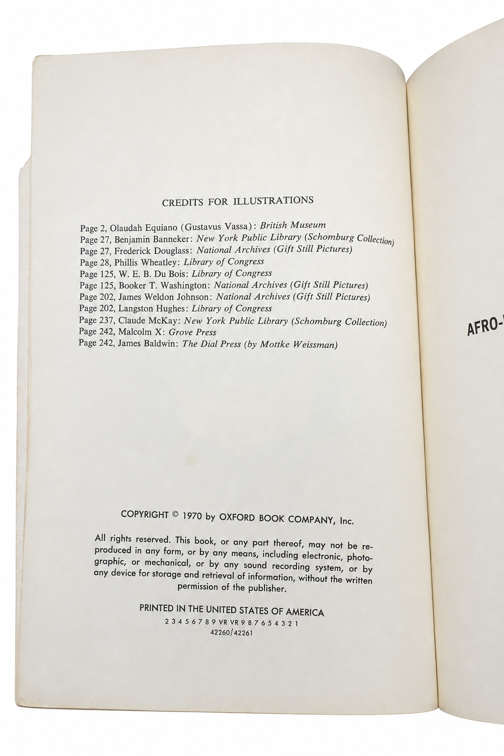 Copyright page of Afro-American Voices, 1770's–1970's